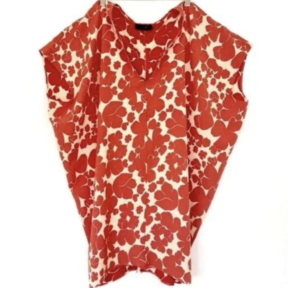 Hatch Maternity Slouch Dress. One Size. Red Floral Tunic